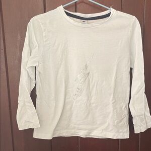 Petit Bateau White Long-Sleeve Tee with Silver Lightening Bolt